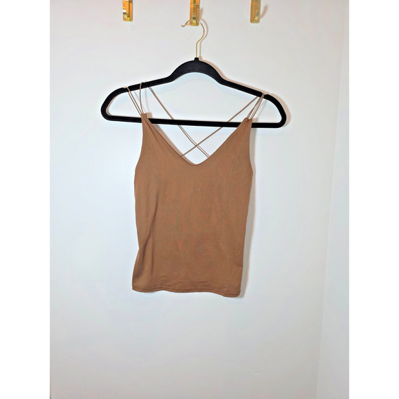 Vintage Y2k Brown Cami Top Women's Spaghetti Strap Cropped Size Small - Picture 1 of 8